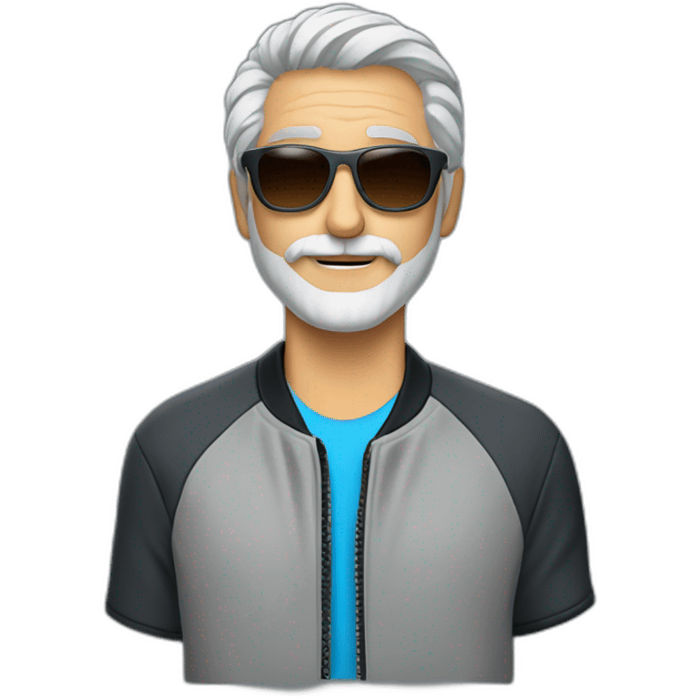 gray-haired man with a beard and mustache in sunglasses wearing a baseball jacket in a sports jacket emoji