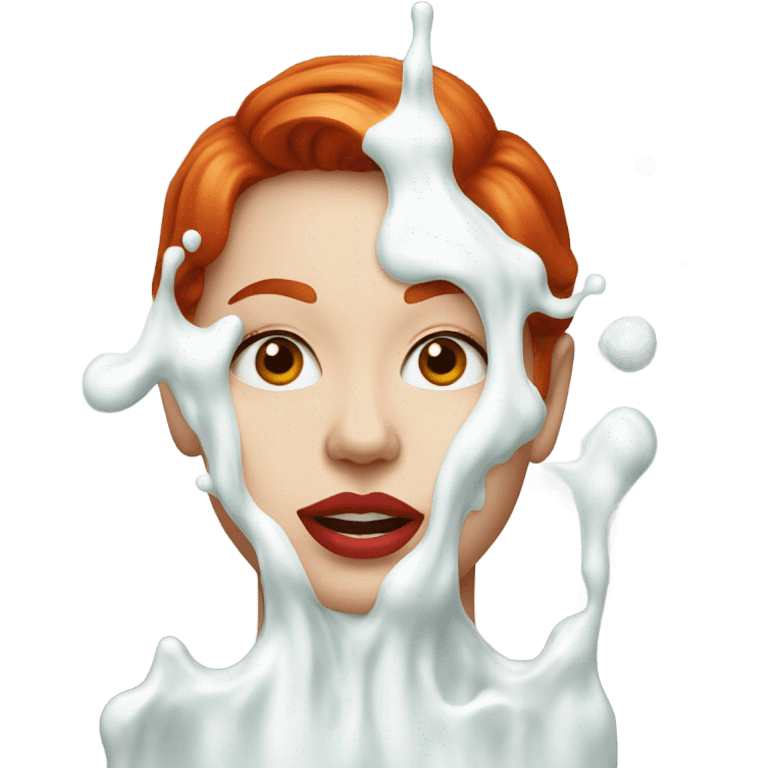 Red hair Lipstick Face covered in milk liquid emoji