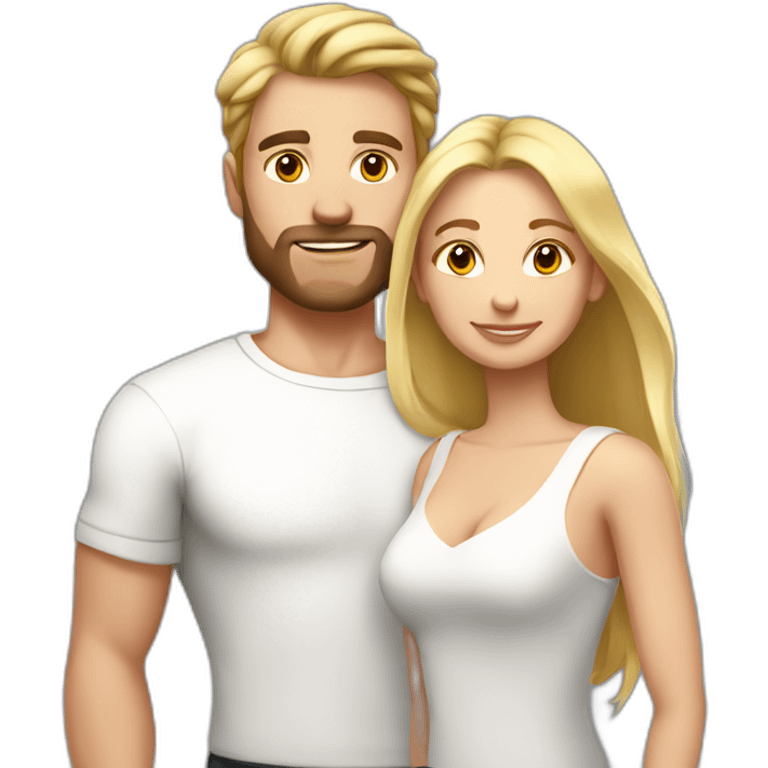 in love caucasian couple brownhear strong man, blonde woman emoji