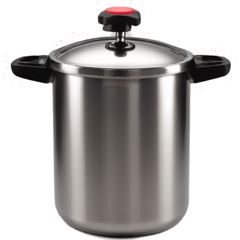 Stainless steel pressure pot, with black gights, lid with 3 clamps, red line on the black knob emoji