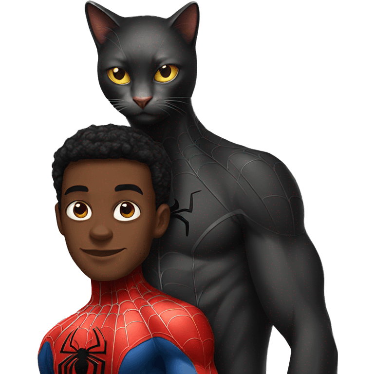 black spider man and cat emoji