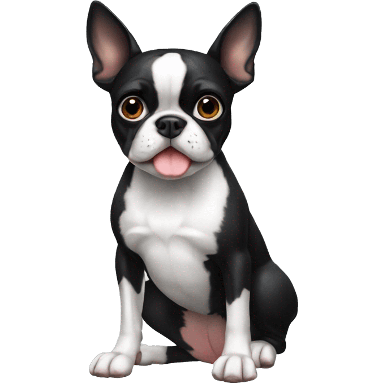 boston terrier sitting and offering a paw to shake emoji