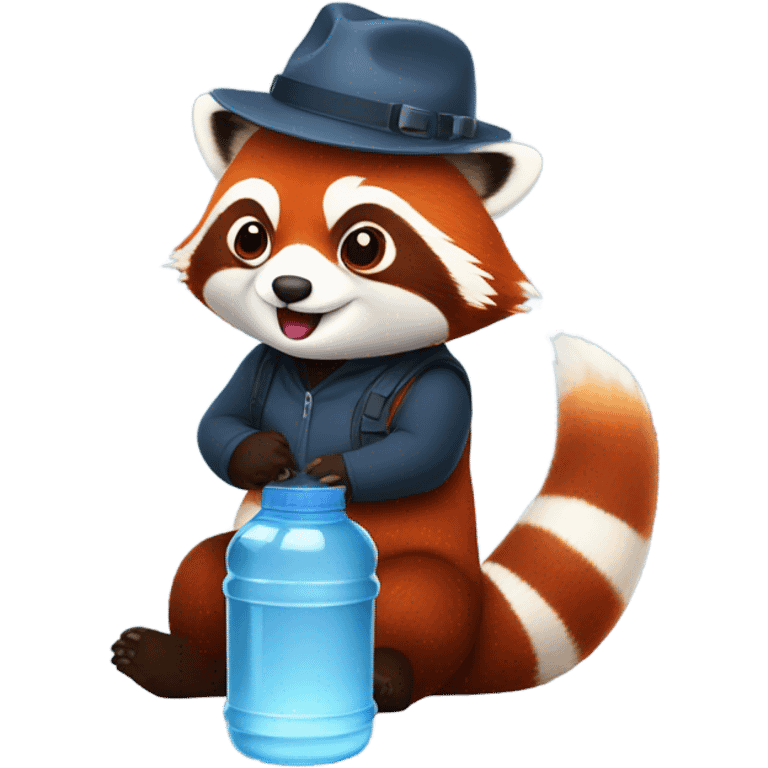 Red panda with water bottle with a hat emoji