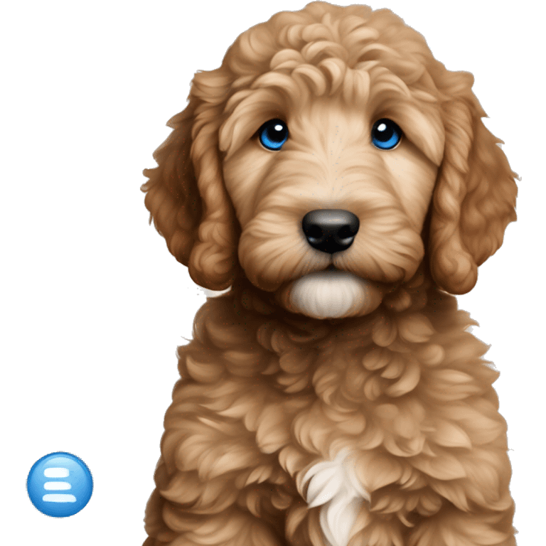 Light brown goldendoodle-puppy blue eyes emoji