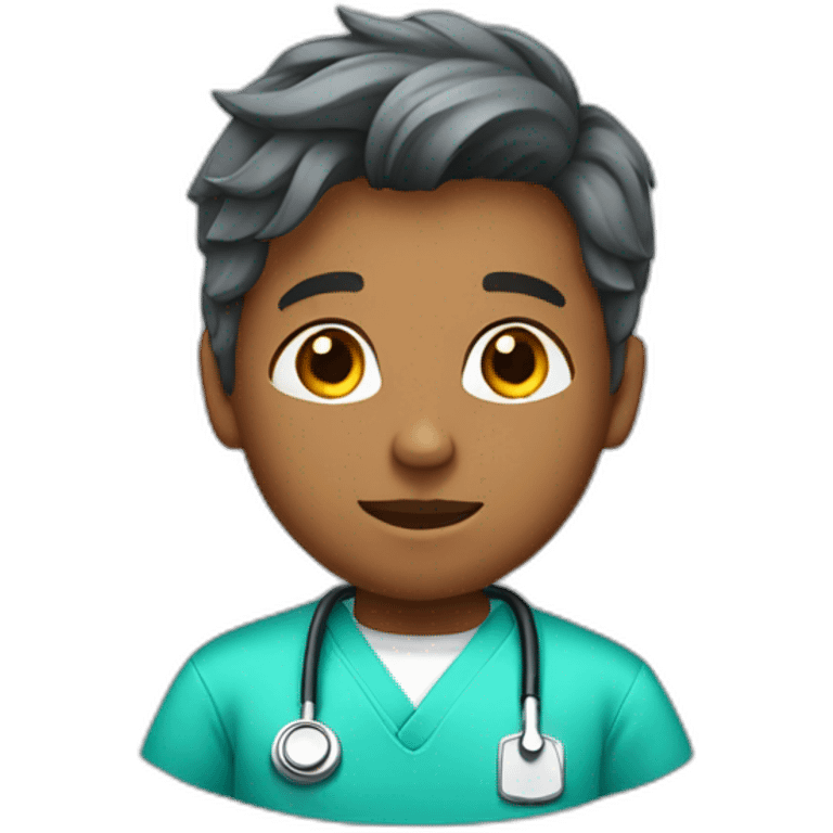 A child wearing medical scrubs, his hair is not very long  emoji