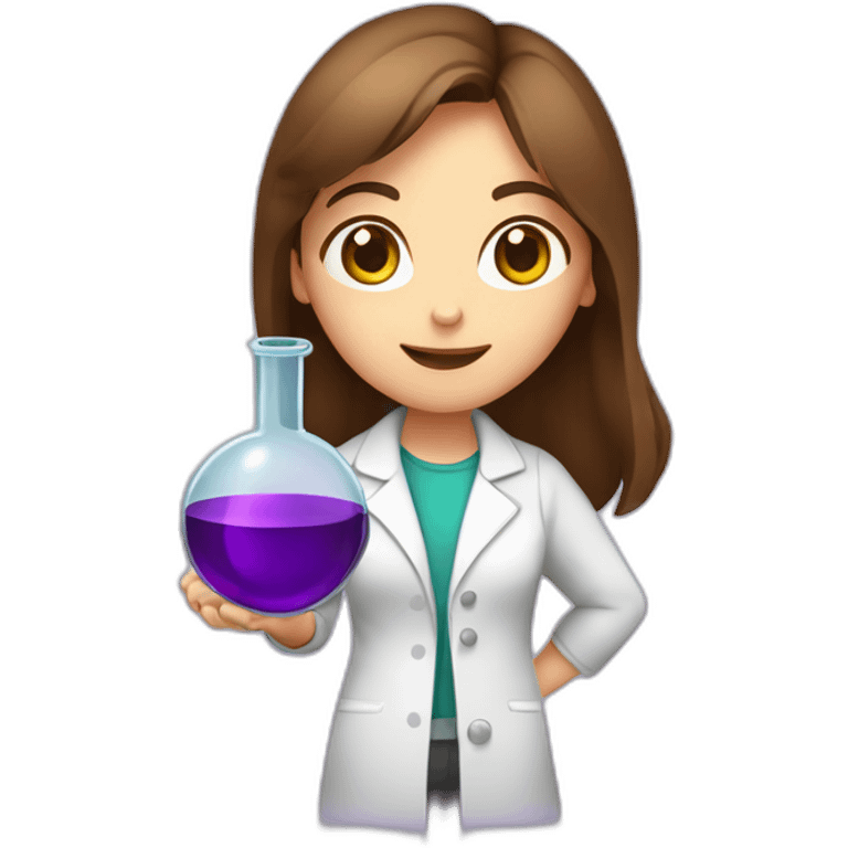 Cute Chemist Lab girl long brown hair chemistry analysis experiment holding purple flask emoji