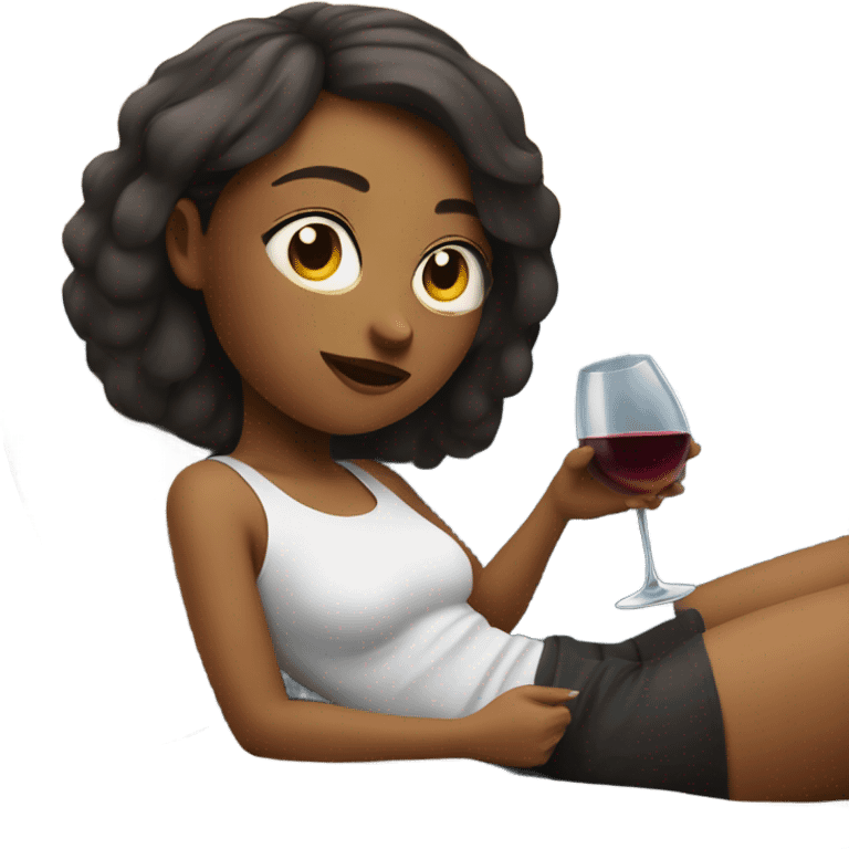 Girl relaxing in couch with wine next to her emoji