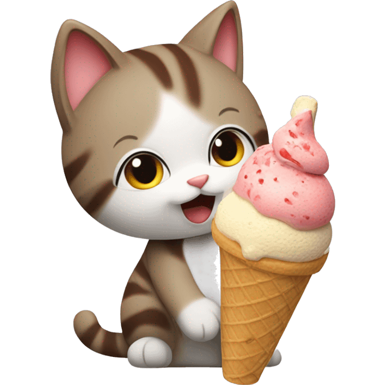 A cat eating ice cream with a top hot￼ emoji