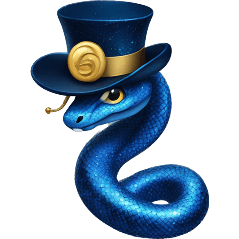 Dark blue glittery snake with top hat emoji