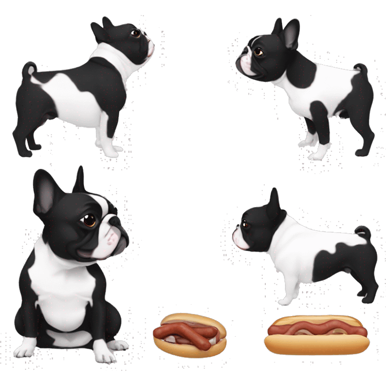 Black & white frenchie eating a sausage emoji