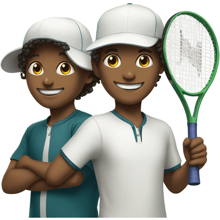 boys with smiles in hats with tennis rackets emoji