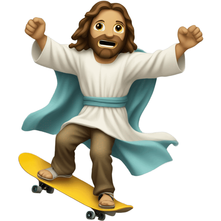 Jesus Christ shredding a halfpipe on a skateboard emoji