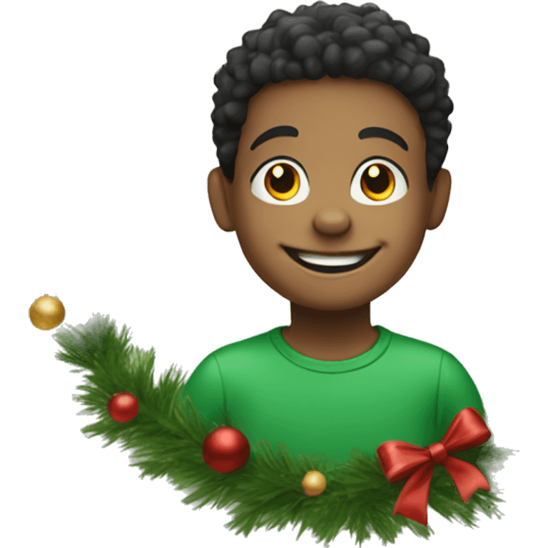 cheerful boy by christmas tree emoji