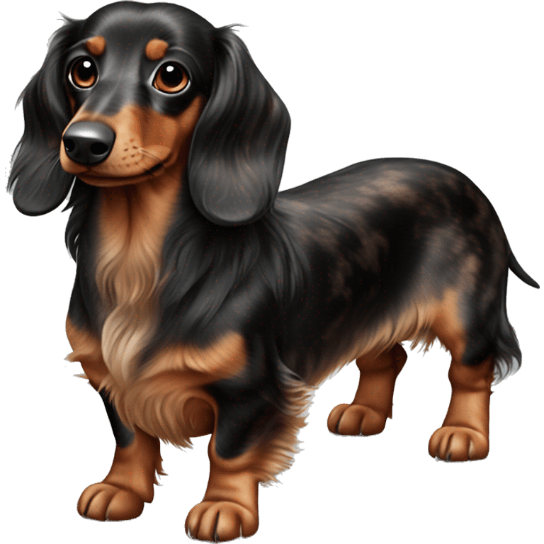 Black & brown Merle long haired Dachshund full body emoji