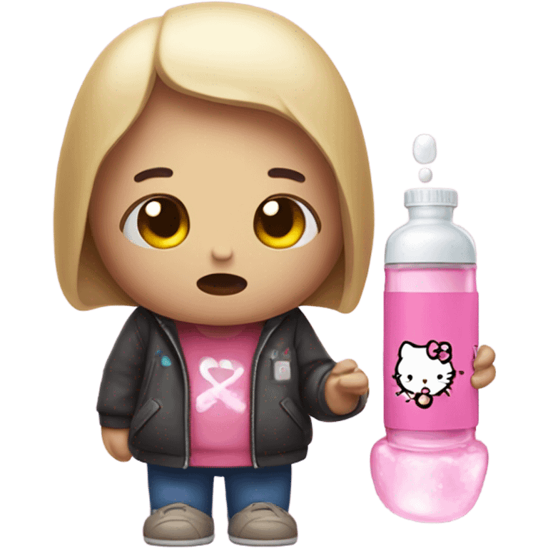 Crying sad tears depressed with a pill bottle hello kitty emoji