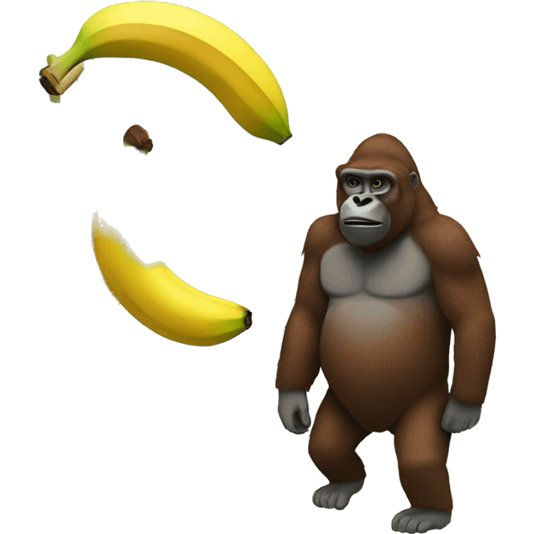 yellow banana, green plants, and brown gorilla emoji