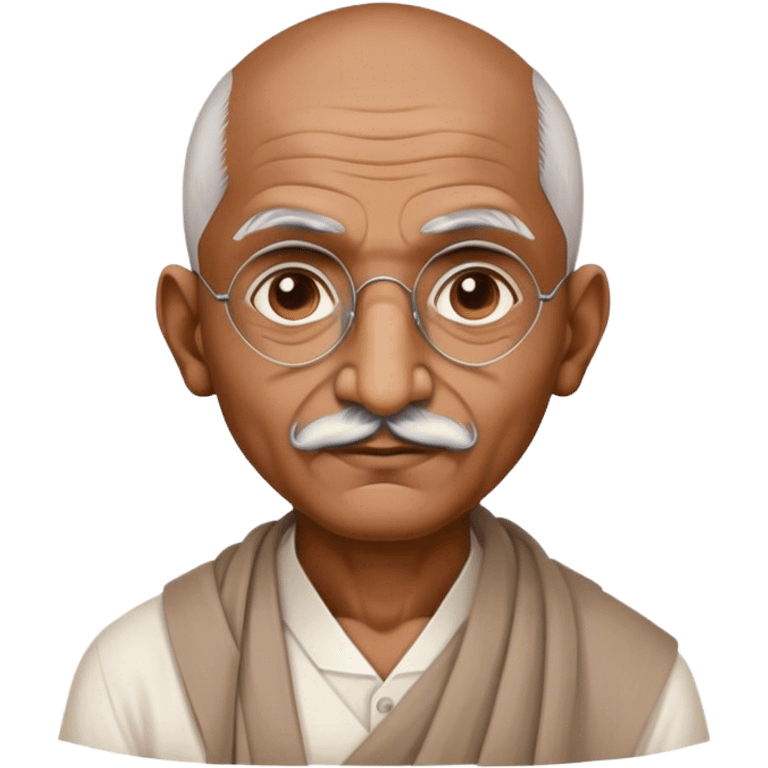 Cinematic Realistic Mahatma Gandhi Portrait Emoji, depicted as a humble, wise leader in simple attire with a serene determined expression, rendered with soft textures and warm natural lighting that captures his peaceful yet resolute spirit. emoji