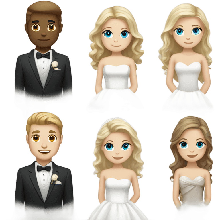 Blonde hair blue eyes white bride with brown hair brown eyes white groom emoji