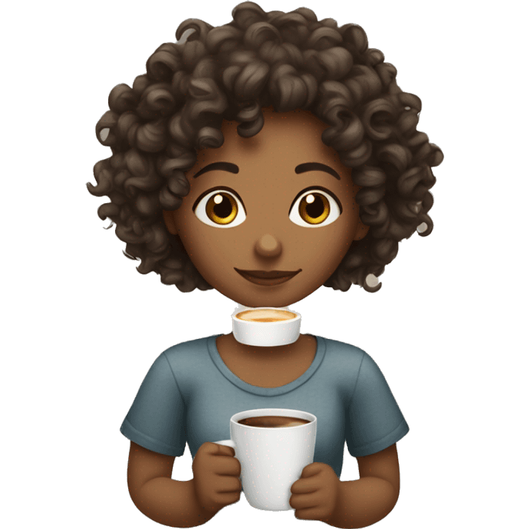 Curly girl drinking coffee emoji