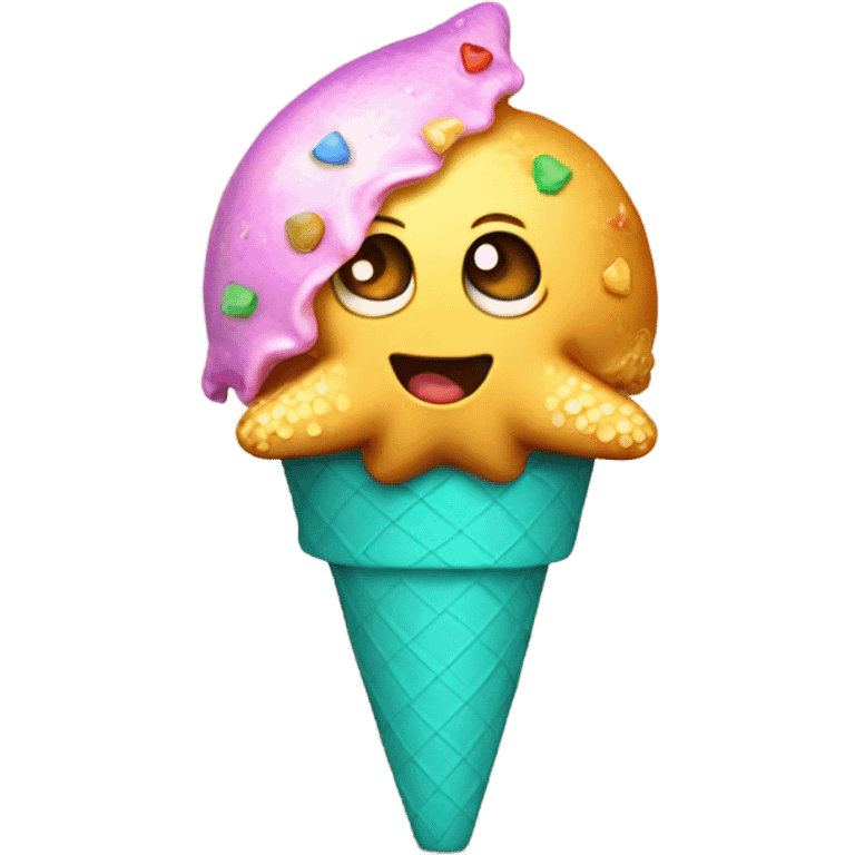 Golden starfish while eating ice cream emoji