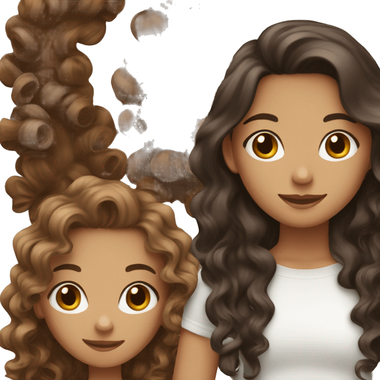 2 girls, one is black with brown long curly type 3c hair, and the other is white with long wavy brown hair emoji