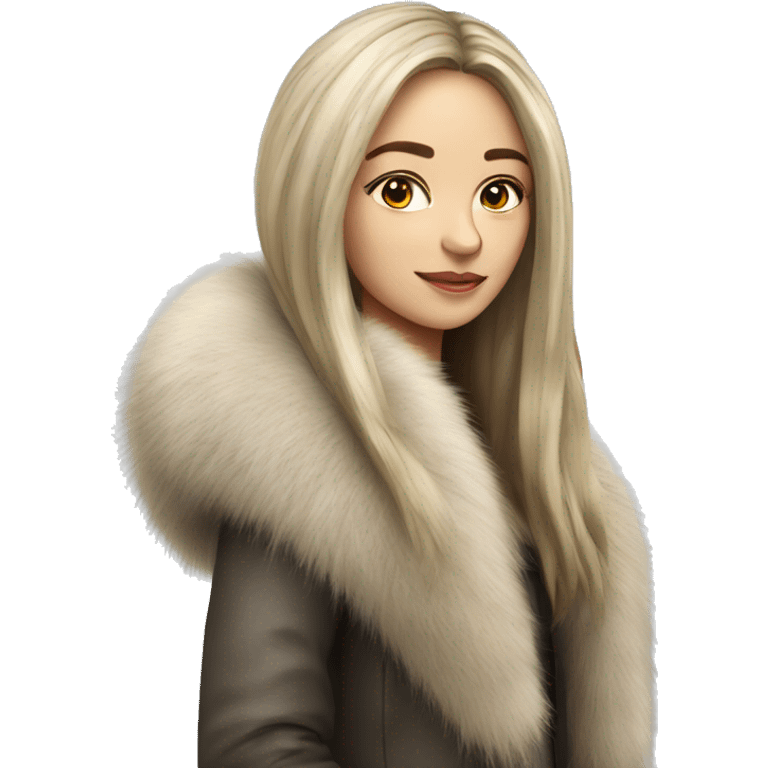 Realistic pretty Russian woman with long hair with fur coat no smile   emoji