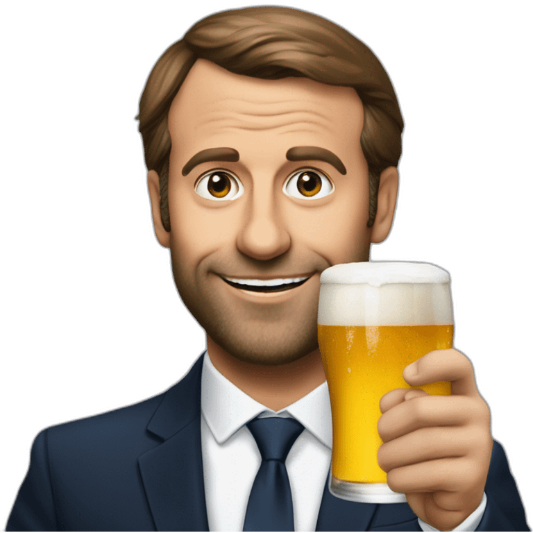 Emanuel Macron avec une bière et une barbe emoji