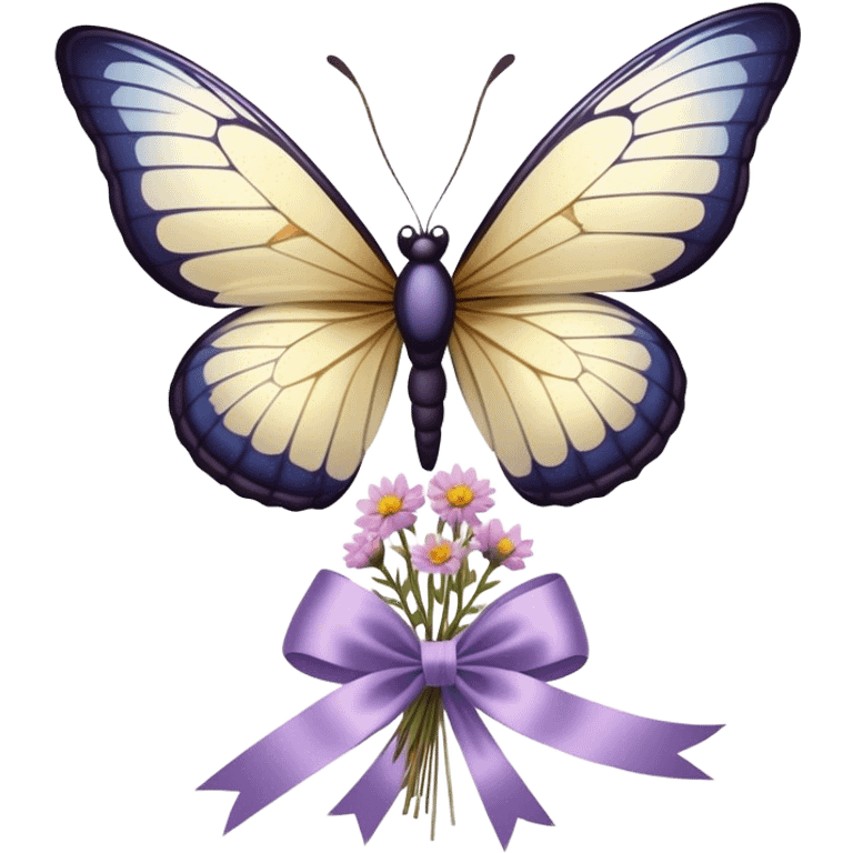 A delicate glass-winged butterfly hovering above a bundle of dried flowers tied with a soft satin bow.
 emoji