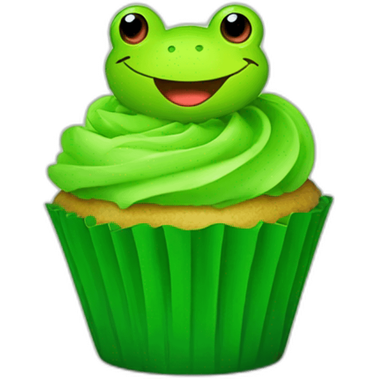 Happy bright green cupcake with a frog on top emoji