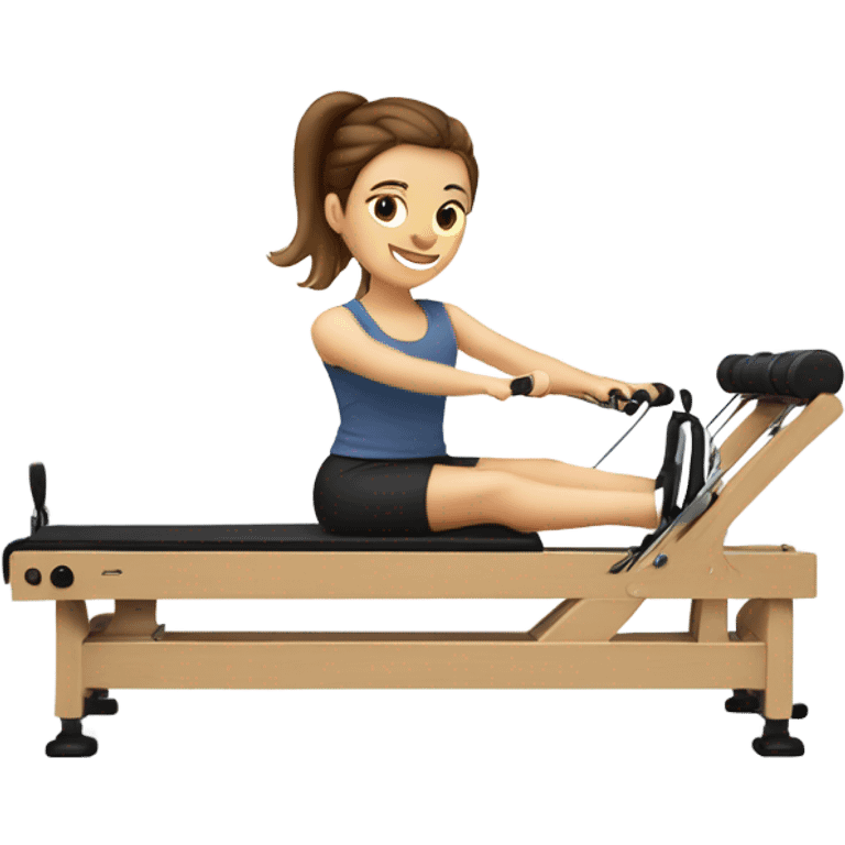 Caucasian brown haired girl on a Pilates reformer  emoji