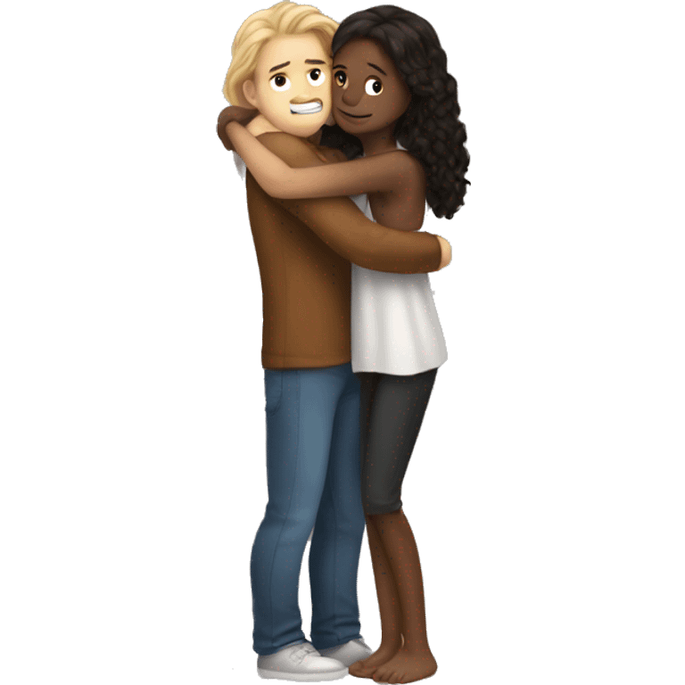 hug time grirl whith long hair and white skin boy brown skin emoji