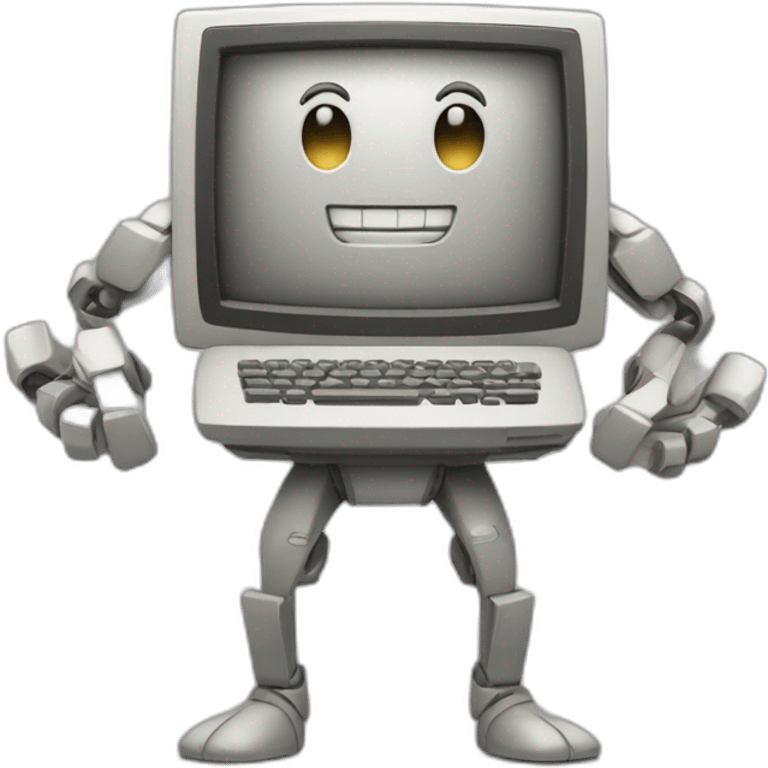 Anthropomorphic computer with arms and legs doing something random emoji