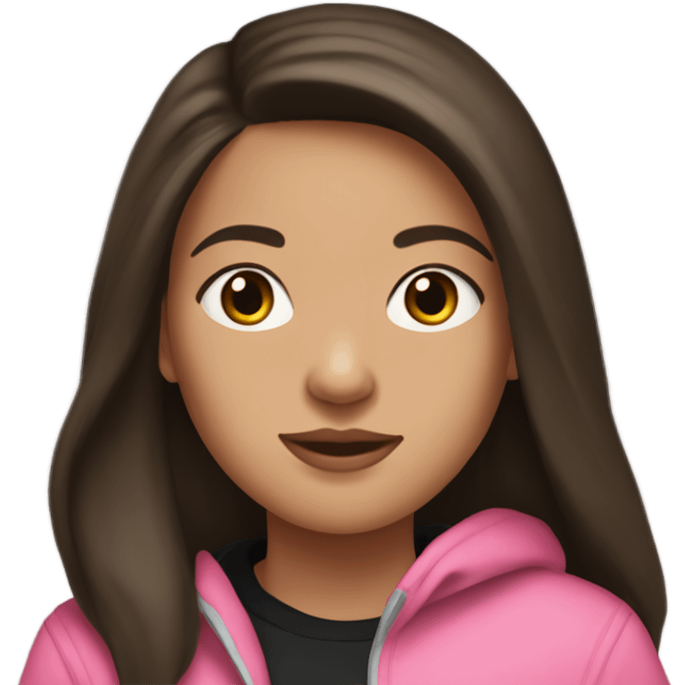 brunette girl with medium length long hair wearing a pink hoodie with black leggings and uggs emoji