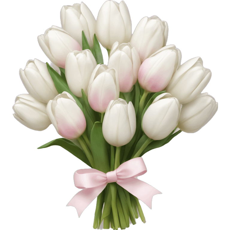 White tulips bouquet with light pink bow  emoji