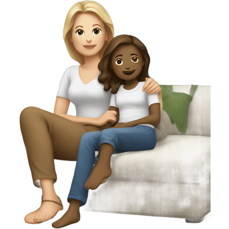 White mom with brown daughter relaxing  emoji