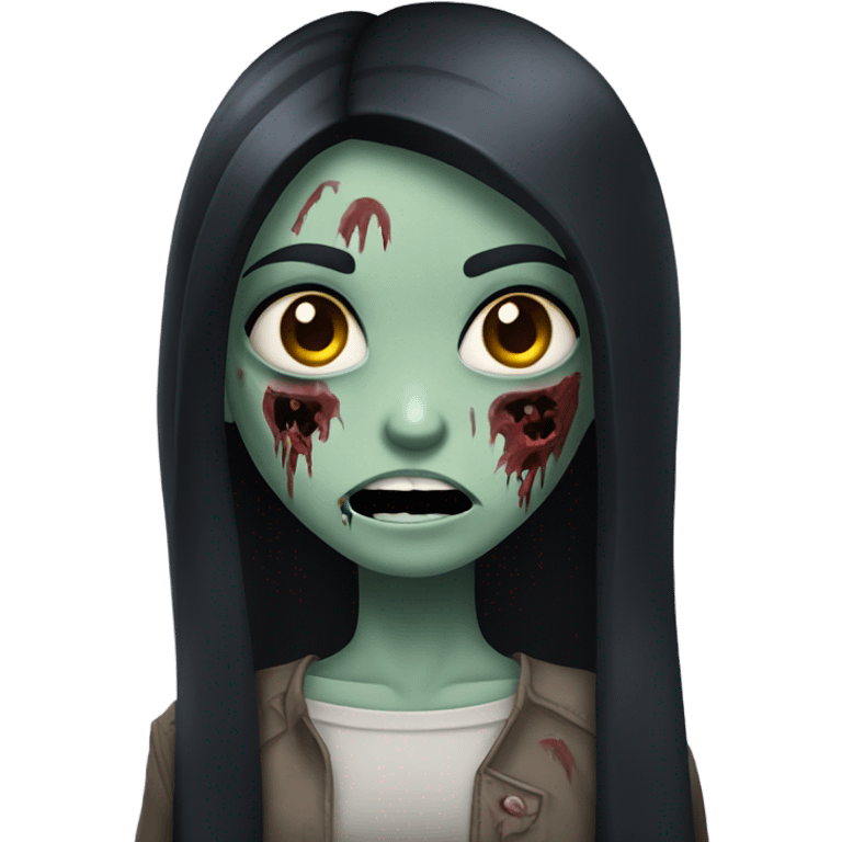 girl zombie with black long hair with teeth and serious face  emoji