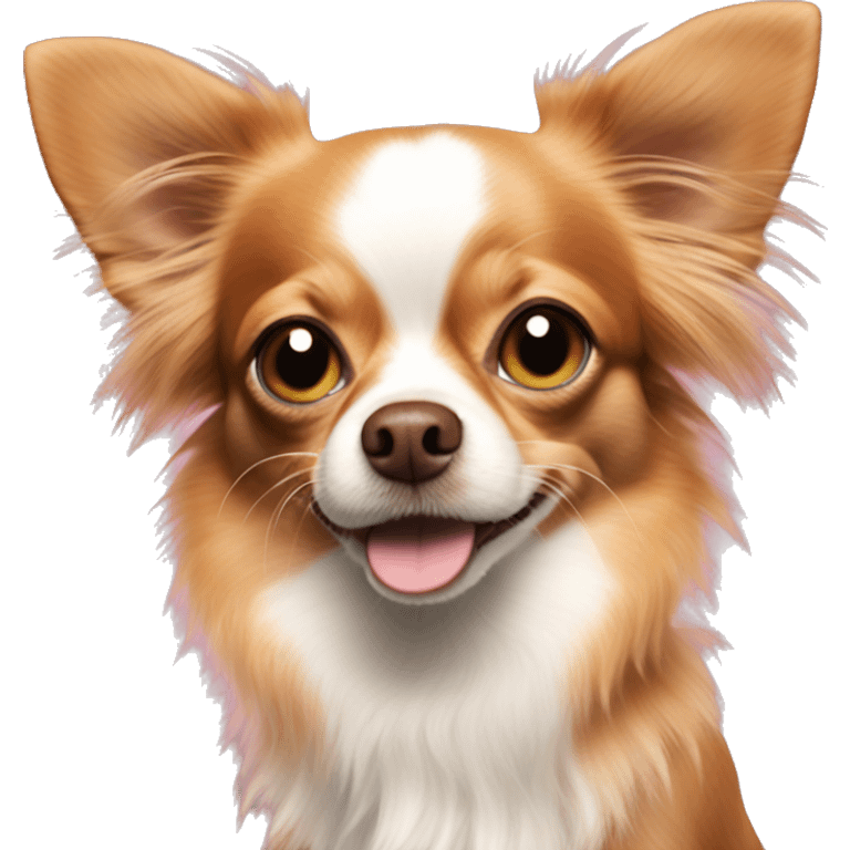 Dancing Red long hair chihuahua. Pink nose hazel green eyes emoji