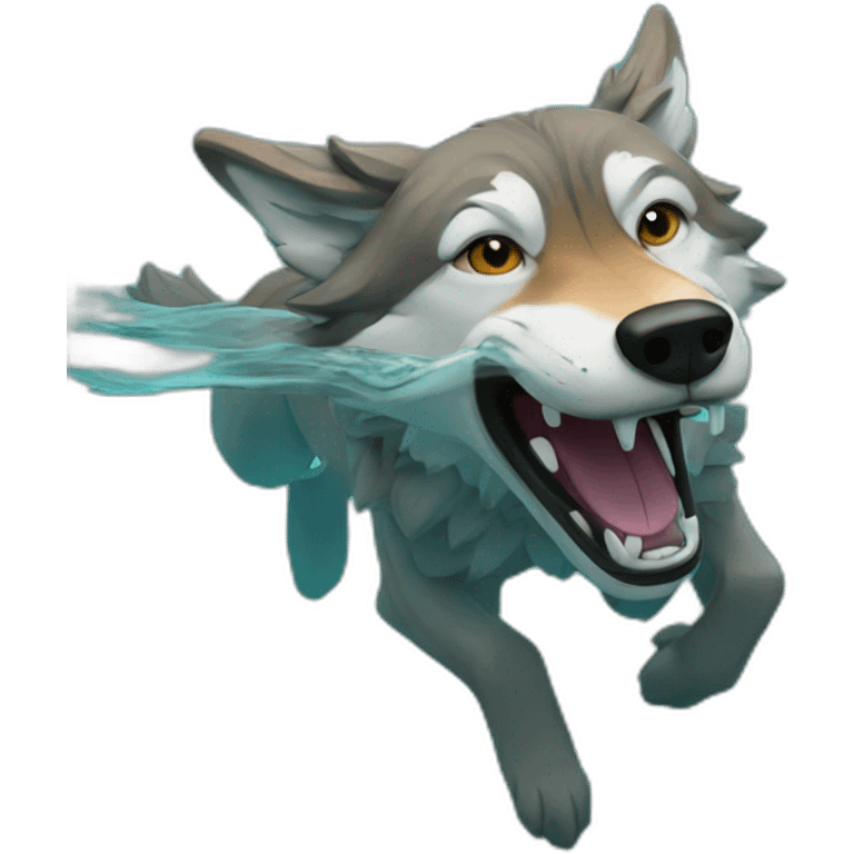 Swimming wolf in the lake emoji