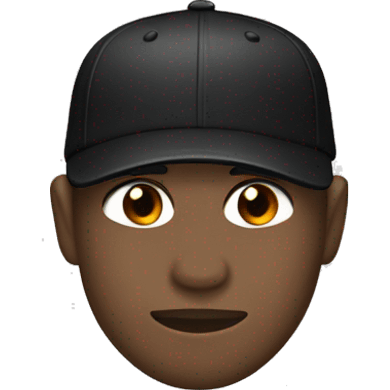 Manuel wears a black hoodie and a black baseball cap with a visor on the back, his eyes are black and his skin tone is dark. emoji