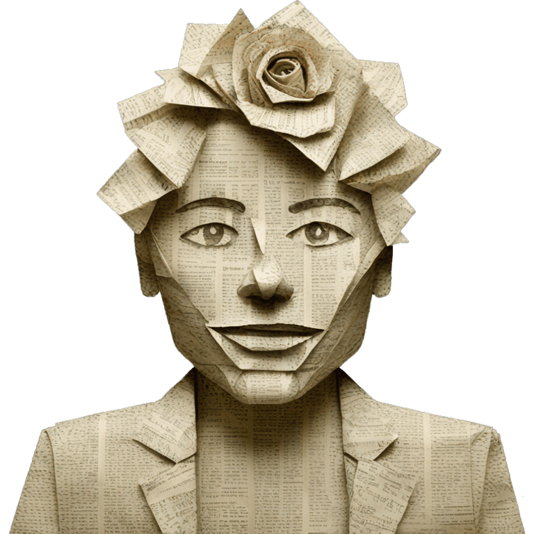 Person made of 420 origami newspaper roses hemp emoji