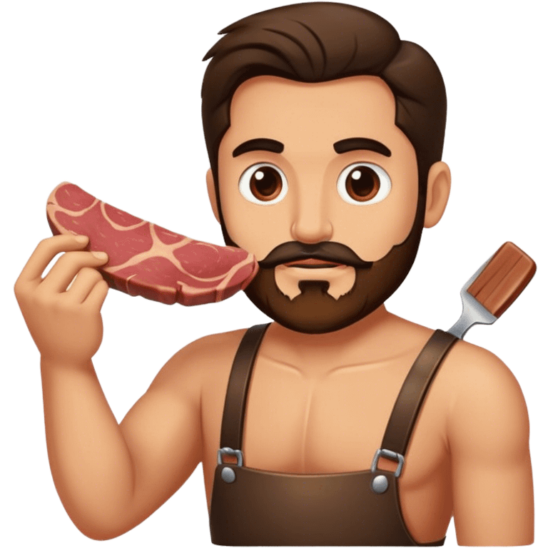 Muchacho guapo con barba de candado haciendo una carne asada  emoji