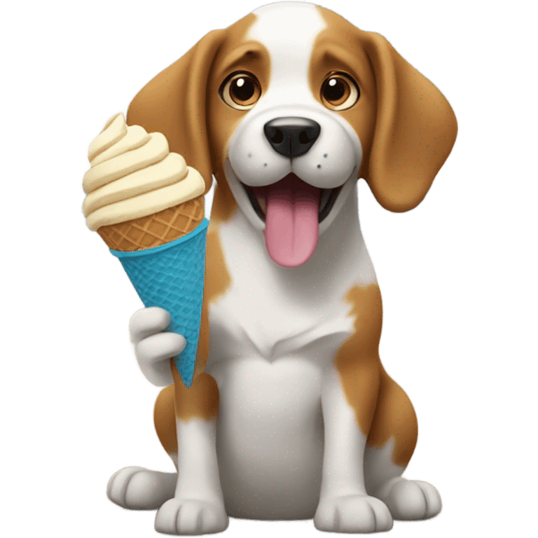 A dog eating icecream at the beach emoji