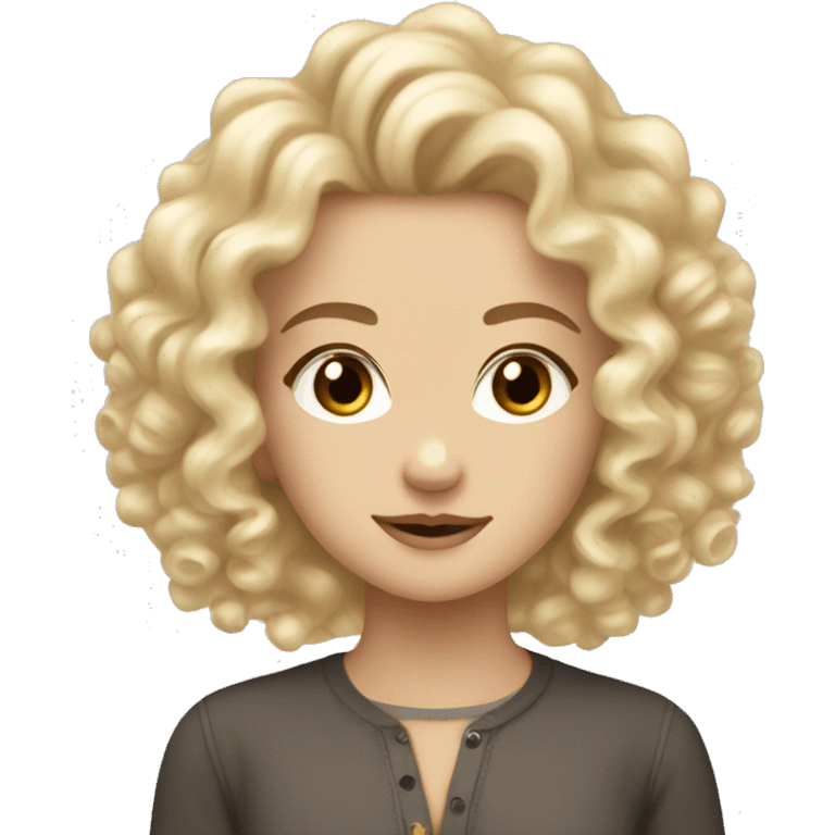 ￼Blonde curly haired  pale girl with brown eyes and an diamond/oval face shape  emoji