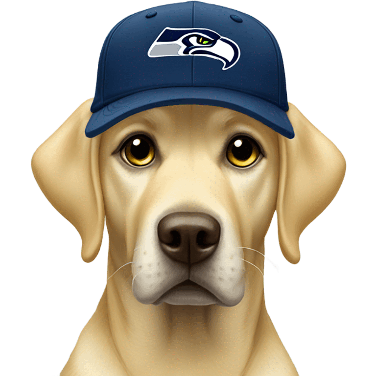 Yellow lab wearing seahawks hat  emoji