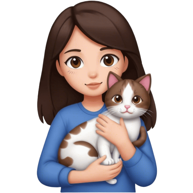 Brunette Girl holding cat emoji