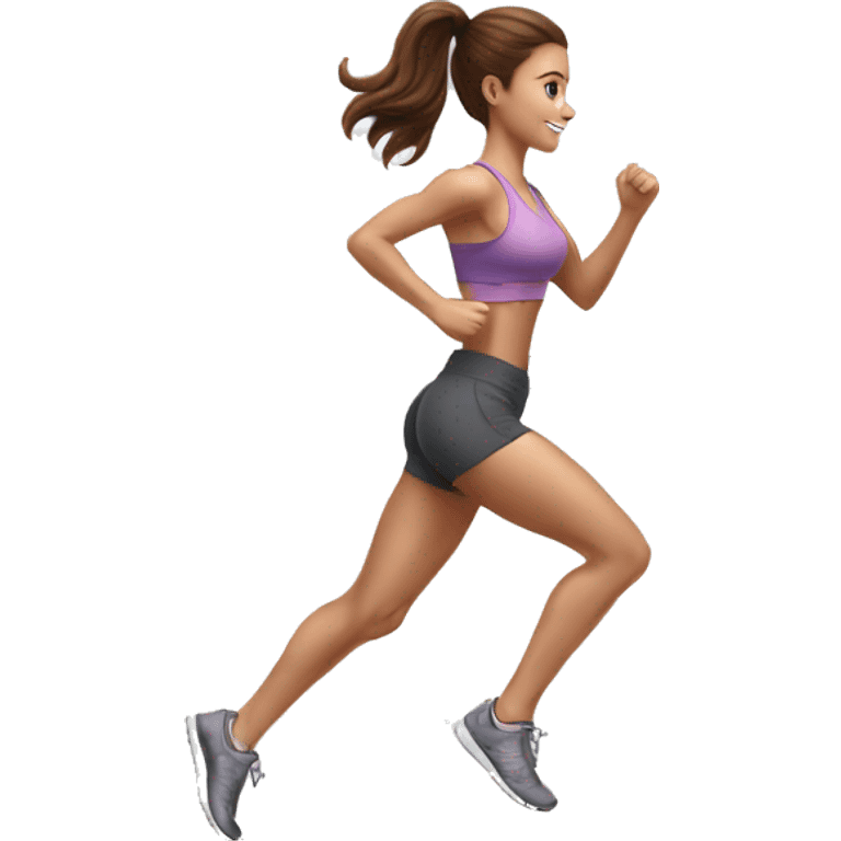 Full hyperrealistic pencil drawing of athletic girl with brown hair doing cardio on treadmill emoji