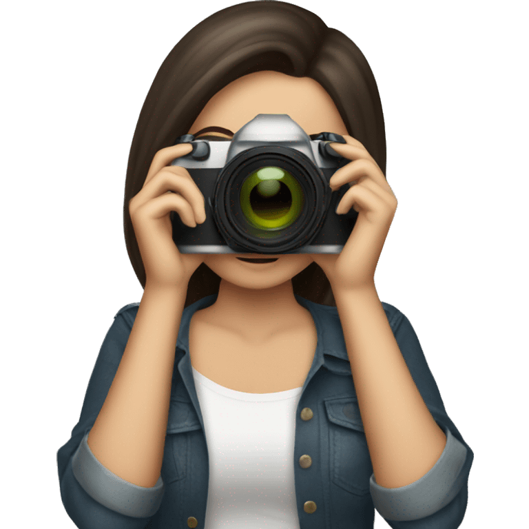 woman photographer camera covering face brunette emoji