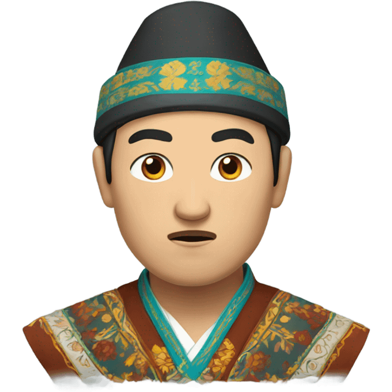 sad kazakh man in traditional clothes photorealistic serious emoji