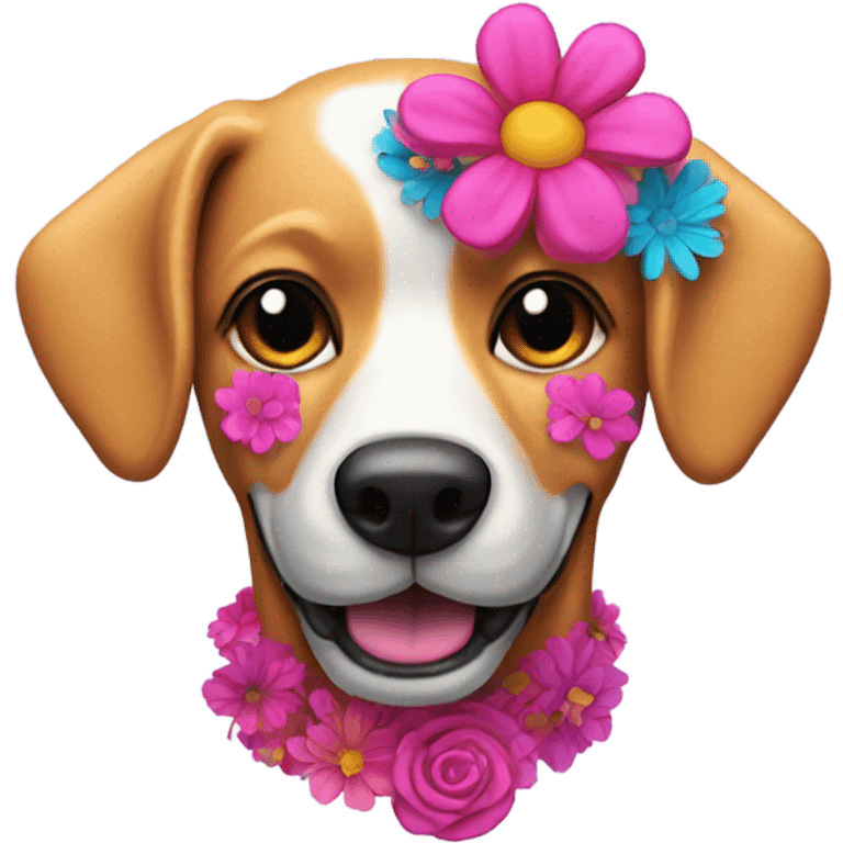 Hot pink skeleton-dog with flowers  emoji