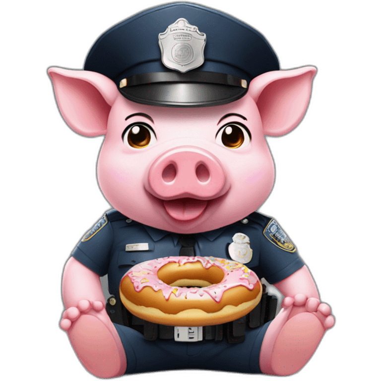 Pig in police hat eating donut with pistol emoji